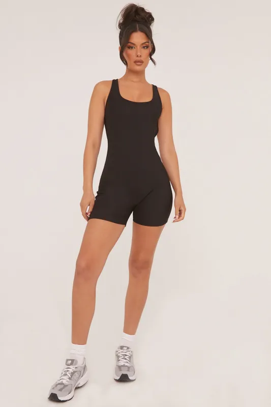 Black Rib Knit Racer Back Unitard - Lexi sold by Rebellious Fashion