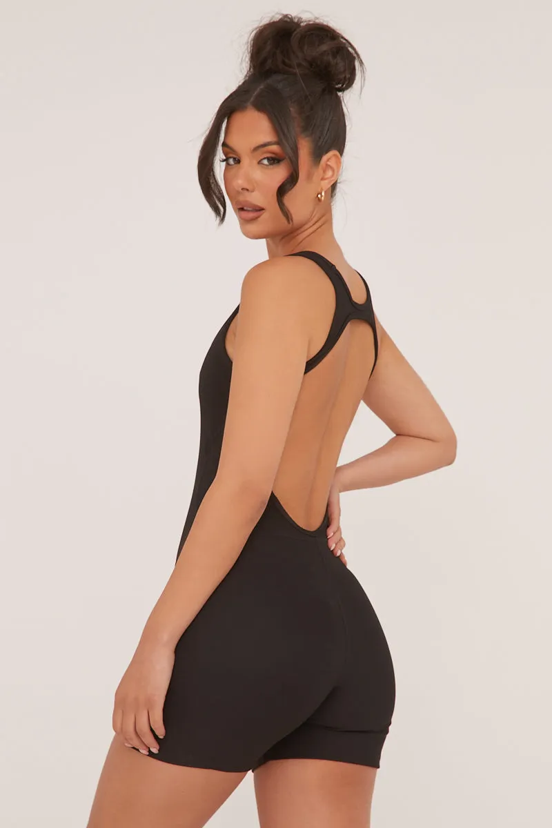 Black Rib Knit Racer Back Unitard - Lexi sold by Rebellious Fashion product image thumbnail 4