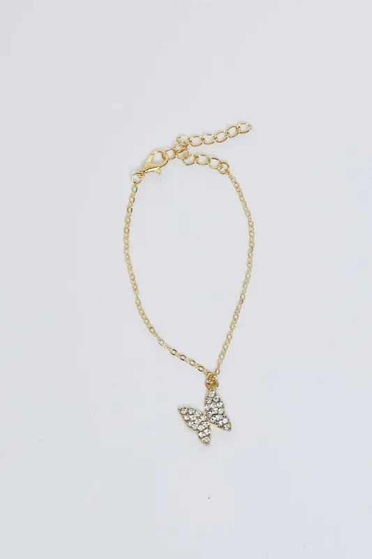 Gold Butterfly Pendant Bracelet - Ivana sold by Rebellious Fashion