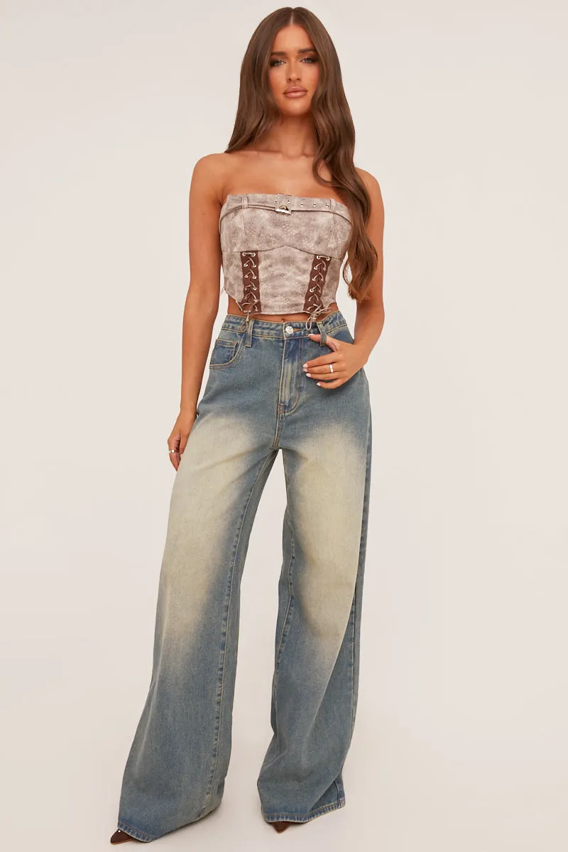 Beige Lace Up Corset Detail Cropped Top - Jovey sold by Rebellious Fashion product image thumbnail 2