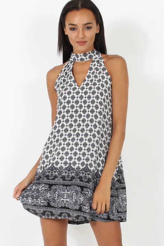 White Paisley Print Choker Dress - Crissy sold by Rebellious Fashion