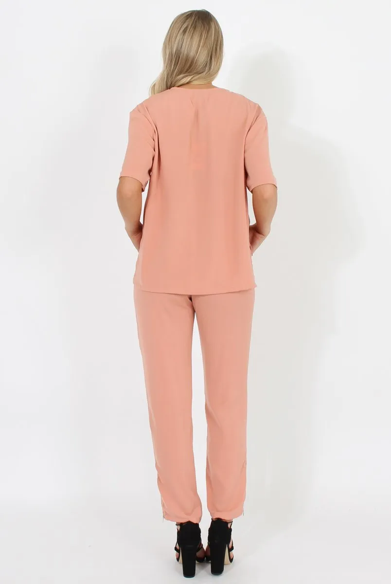 Pink Pocket Front Detail Dipped Hem Trousers - Kem sold by Rebellious Fashion product image thumbnail 5
