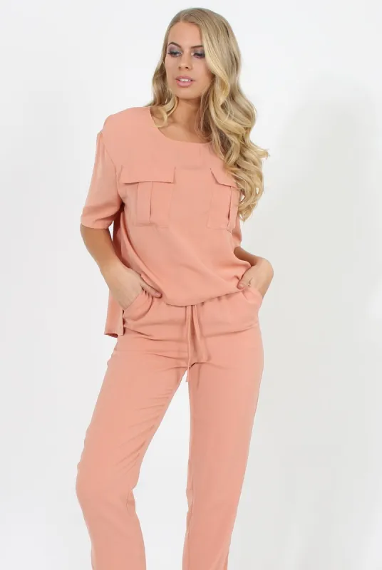 Pink Pocket Front Detail Dipped Hem Trousers - Kem sold by Rebellious Fashion