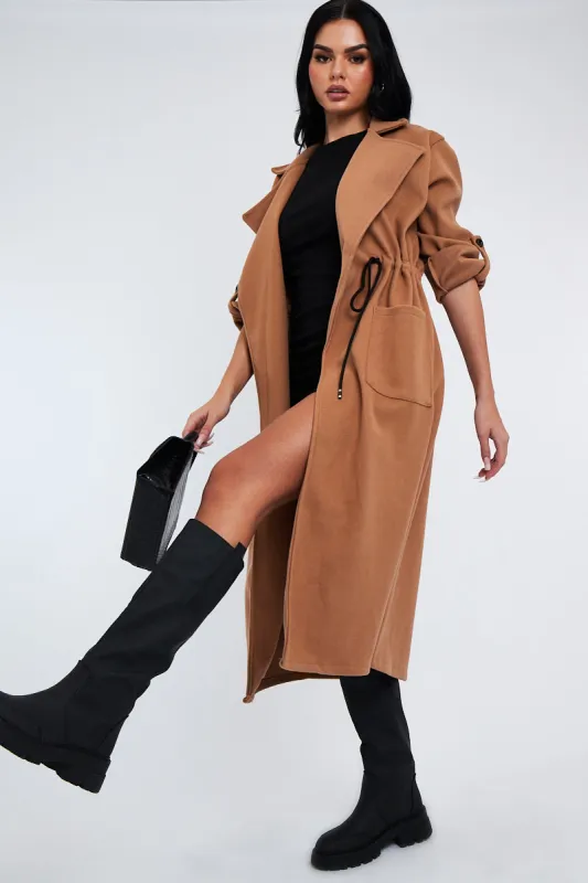 Camel Relaxed Tie Waist Trench Coat - Mayva sold by Rebellious Fashion