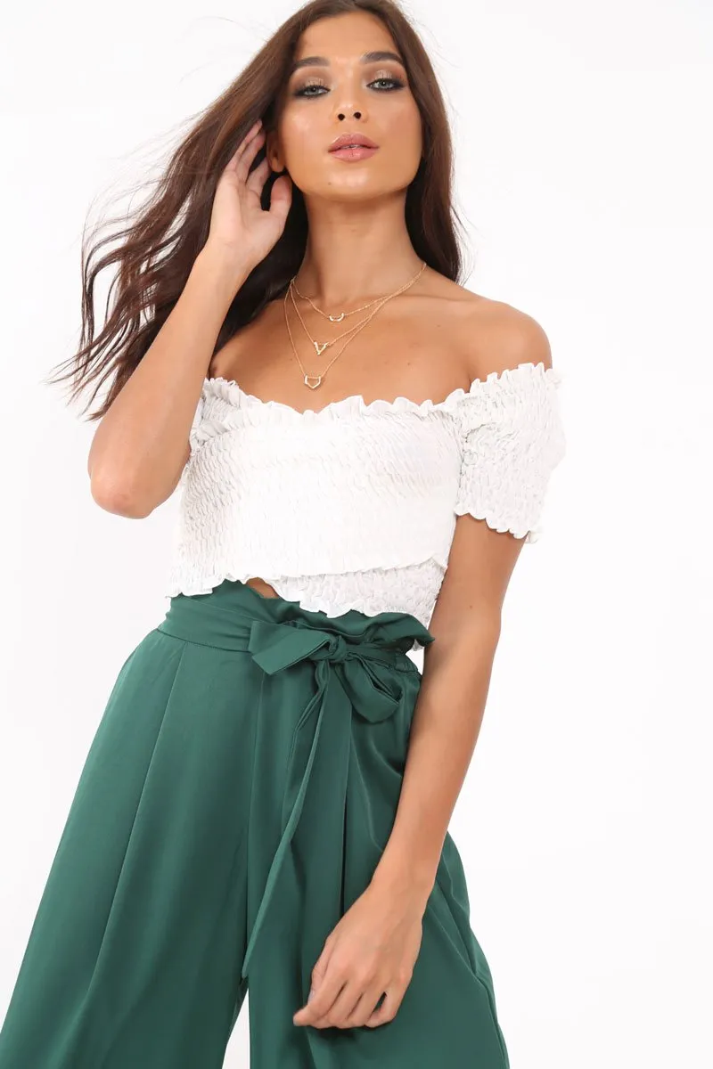 White Shirred Off The Shoulder Crop Top - Erial sold by Rebellious Fashion product image thumbnail 4