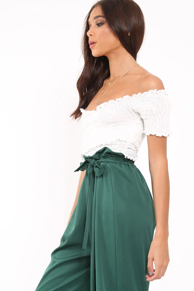 White Shirred Off The Shoulder Crop Top - Erial sold by Rebellious Fashion product image thumbnail 2