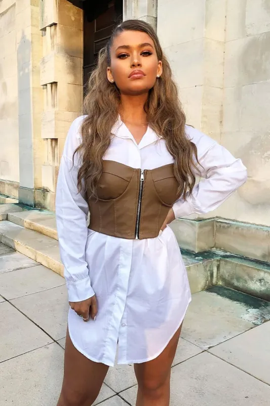 Camel Faux Leather Zip Front Corset Top - Karolina sold by Rebellious Fashion