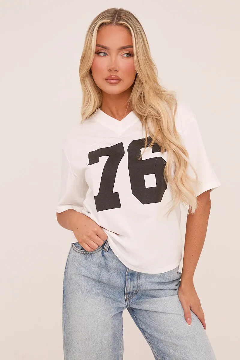 White Oversized Varsity Football Jersey T-shirt - Penelope sold by Rebellious Fashion