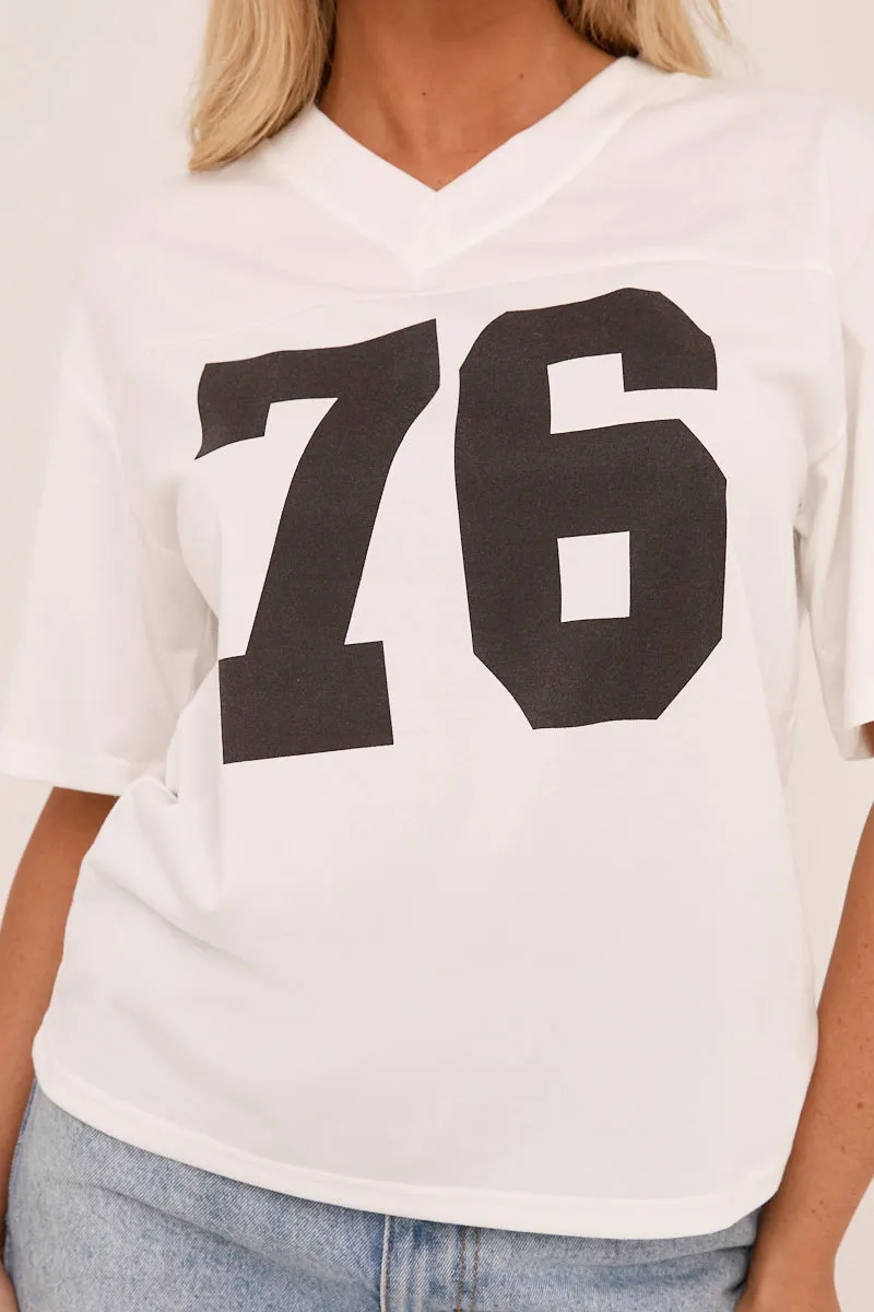 White Oversized Varsity Football Jersey T-shirt - Penelope sold by Rebellious Fashion product image thumbnail 4