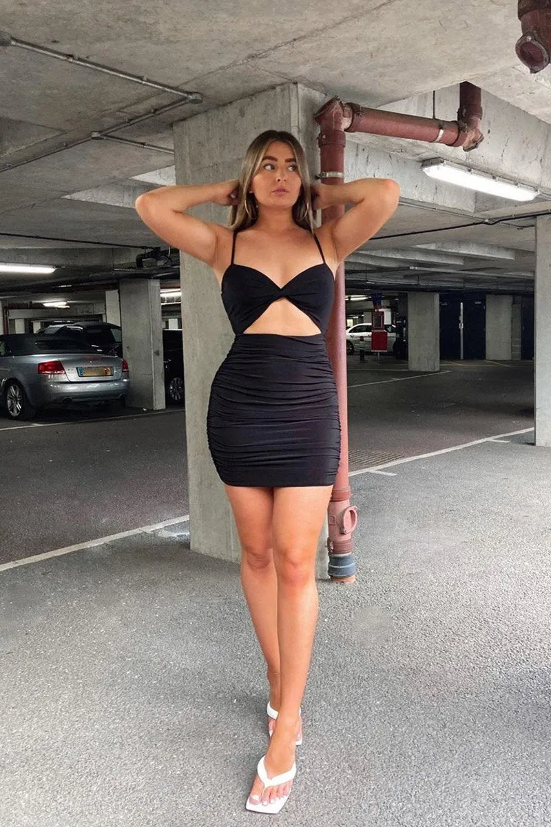 Black Twist Front Slinky Mini Dress - Kambry sold by Rebellious Fashion