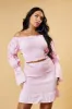 Pink Shirring Detail Bardot Top & Mini Skirt Co-ord Set - Connie sold by Rebellious Fashion
