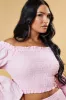 Pink Shirring Detail Bardot Top & Mini Skirt Co-ord Set - Connie sold by Rebellious Fashion