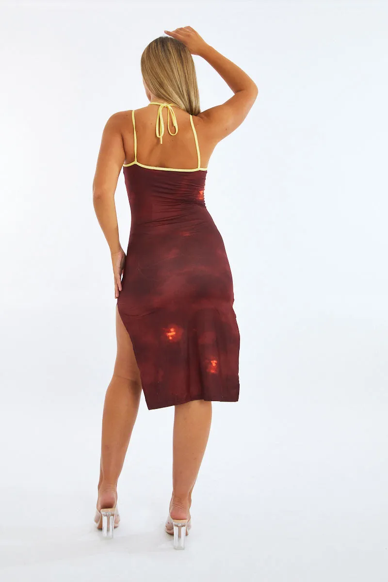 Multi Abstract Print Side Slit Midi Dress - Calista sold by Rebellious Fashion product image thumbnail 4