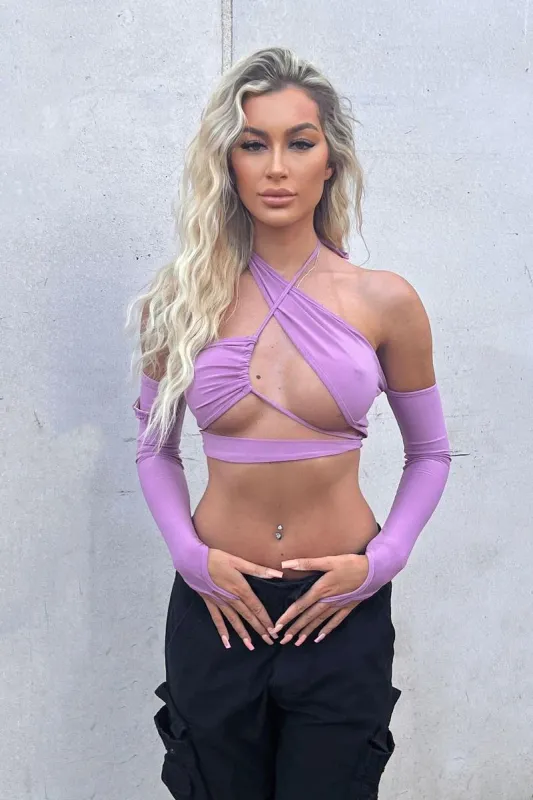 Lilac Halter Neck Cut Out Crop Top - Lottie sold by Rebellious Fashion