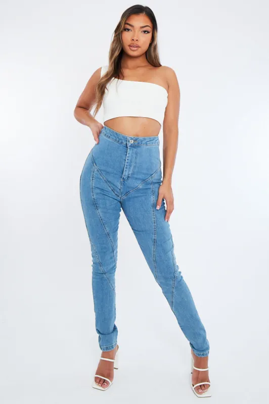 Mid Blue Contour Seam Skinny Jeans - Emma sold by Rebellious Fashion