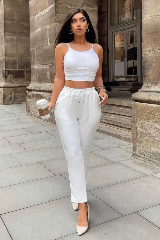 White Piping Detail Woven Trouser - Laila sold by Rebellious Fashion