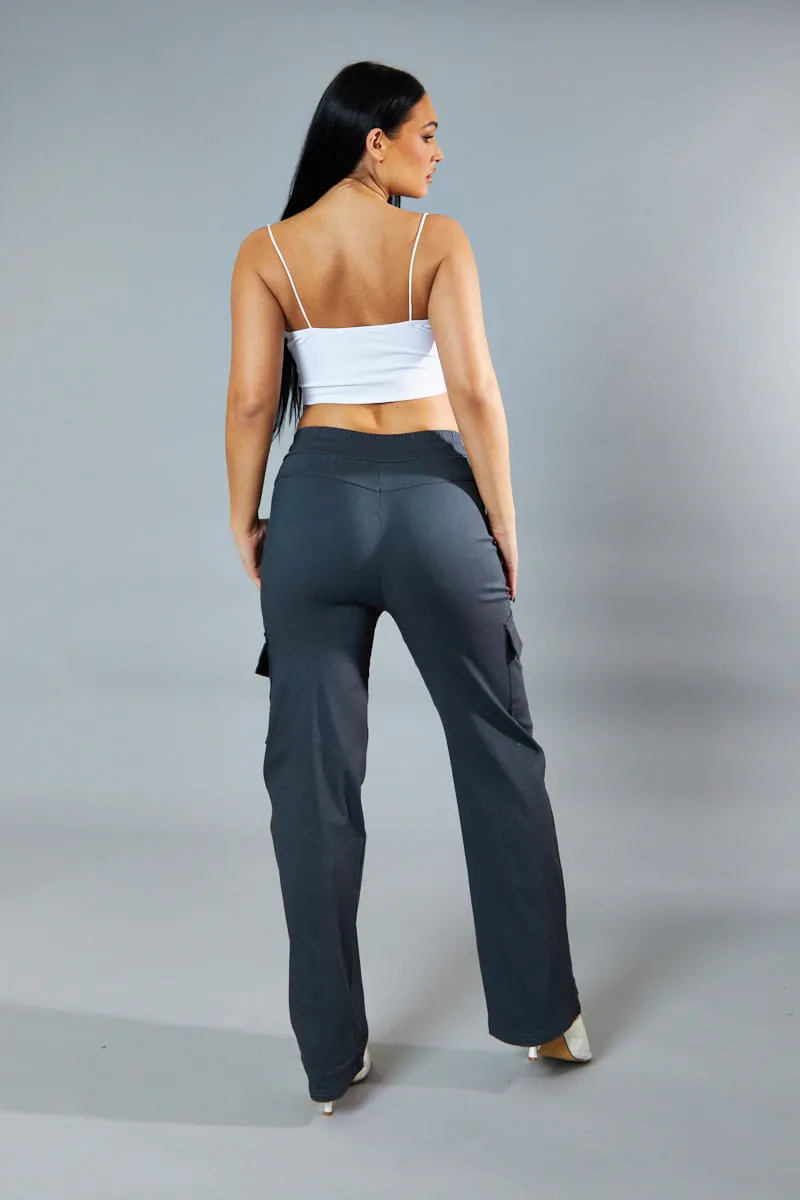 Grey Straight Leg Cargo Trousers - Rian sold by Rebellious Fashion product image thumbnail 5