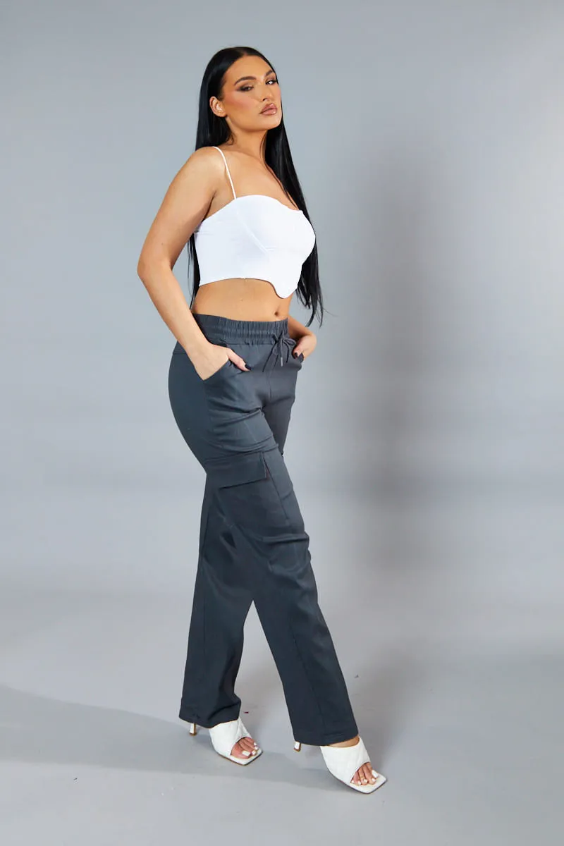 Grey Straight Leg Cargo Trousers - Rian sold by Rebellious Fashion product image thumbnail 2