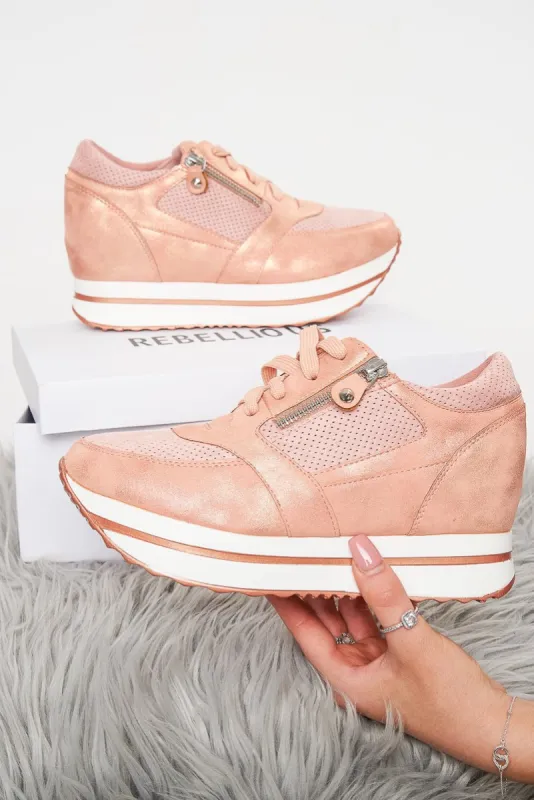 Pink Shimmer Platform Trainers with Zip Detail - Sharnie sold by Rebellious Fashion