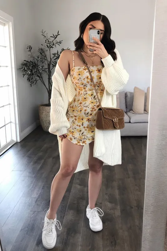 Cream Floral Wrap Front Mini Dress - Georgia sold by Rebellious Fashion