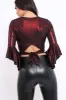 Wine Metallic Plunge Bell Sleeve Crop Top - Merla sold by Rebellious Fashion