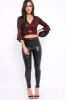 Wine Metallic Plunge Bell Sleeve Crop Top - Merla sold by Rebellious Fashion