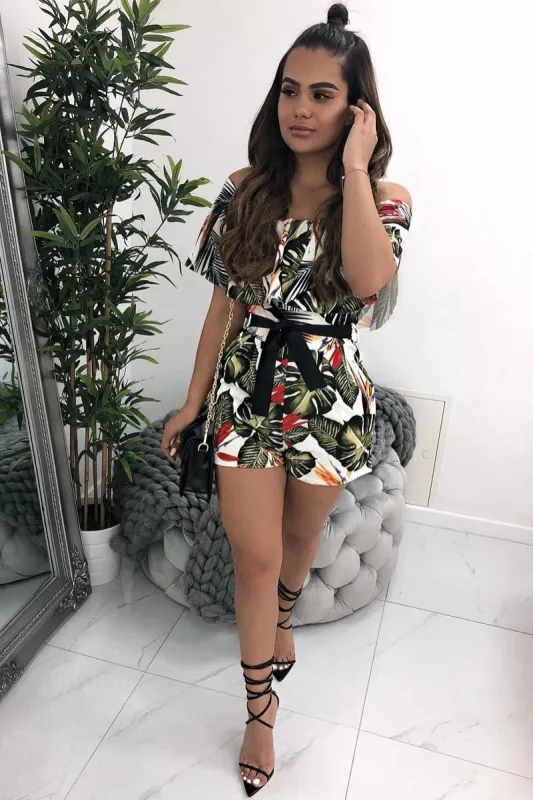 White Floral Bardot Frill Playsuit - Rylinn sold by Rebellious Fashion