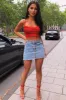 Red Satin Cowl Neck Lace Up Back Crop Top - Kamsi sold by Rebellious Fashion