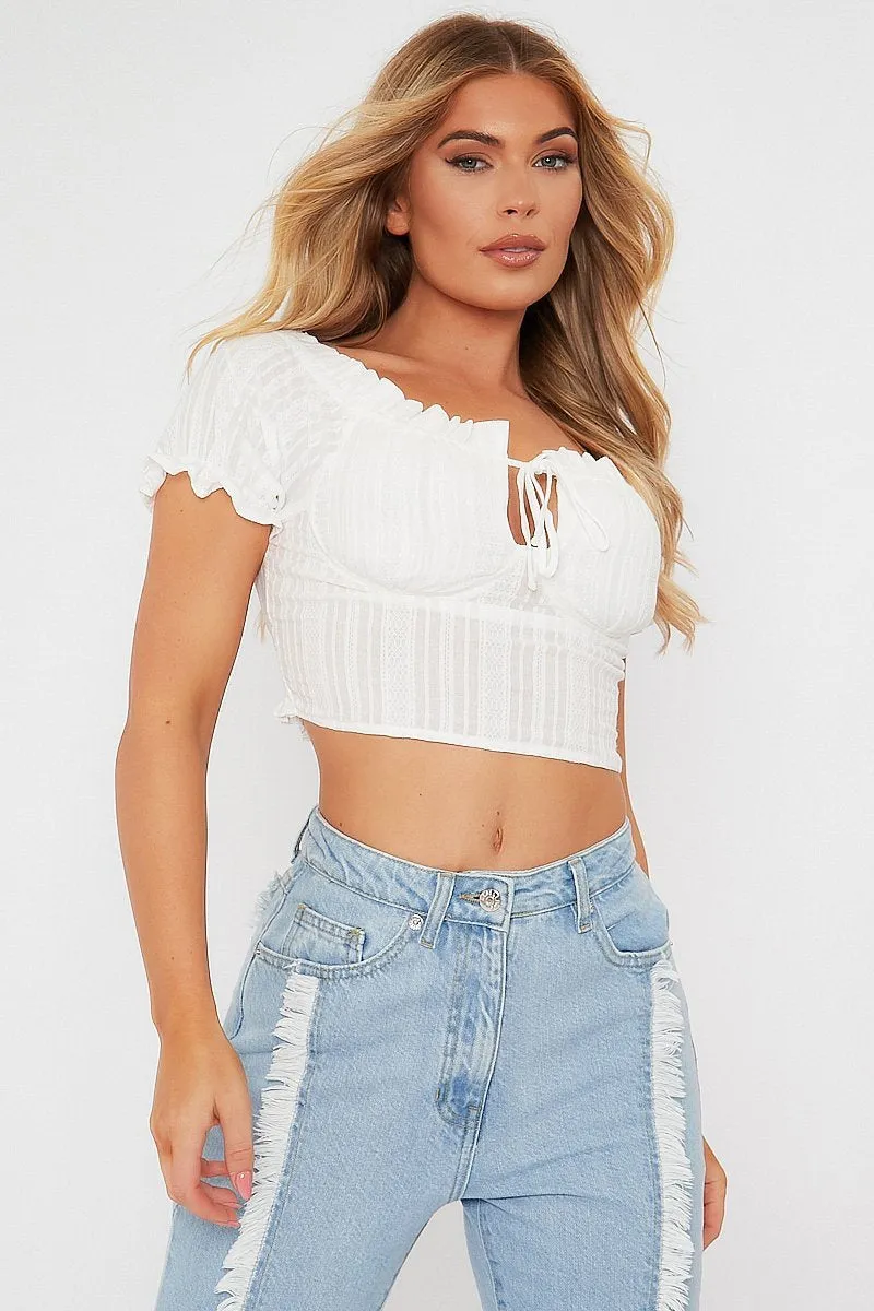 White Tie Front Short Sleeve Crop Top - Denni sold by Rebellious Fashion product image thumbnail 3