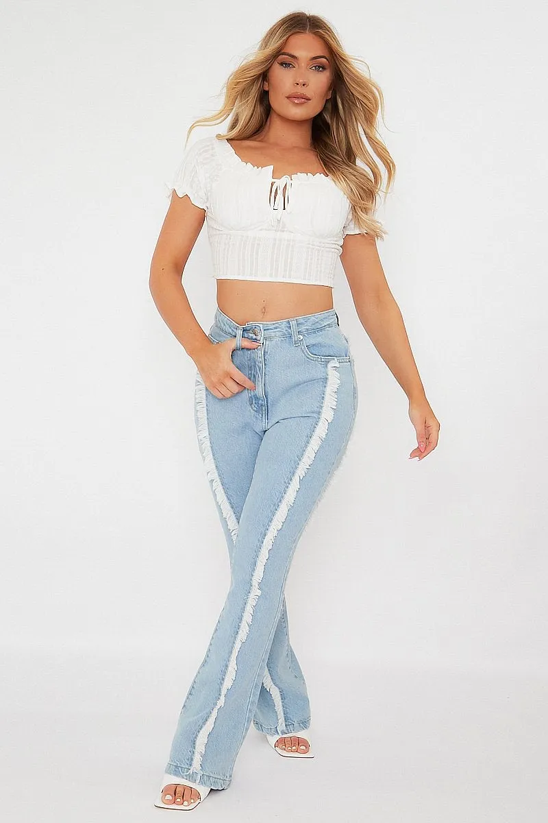 White Tie Front Short Sleeve Crop Top - Denni sold by Rebellious Fashion product image thumbnail 5