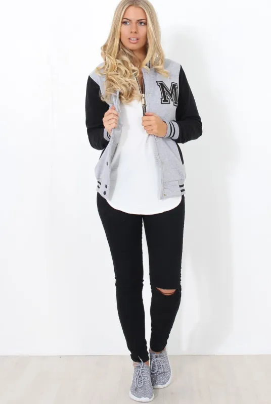 Tomo Grey And Black Baseball Jacket sold by Rebellious Fashion