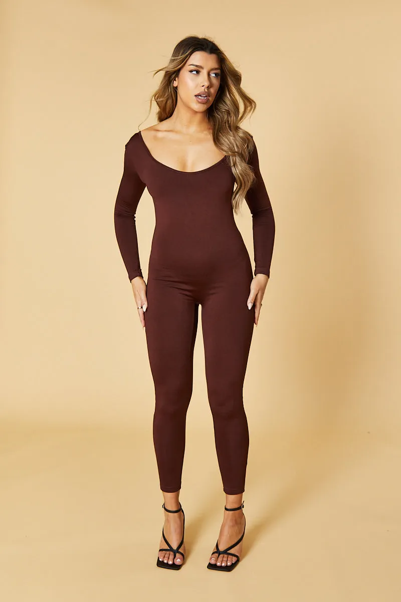 Brown Contour Long Sleeve Jumpsuit - Luana sold by Rebellious Fashion product image thumbnail 3