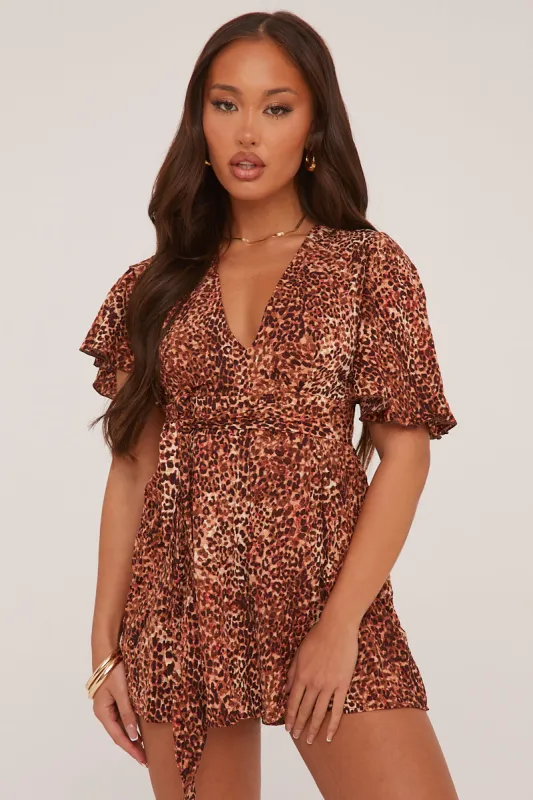 Leopard Print Frill Detail Playsuit - Bela sold by Rebellious Fashion
