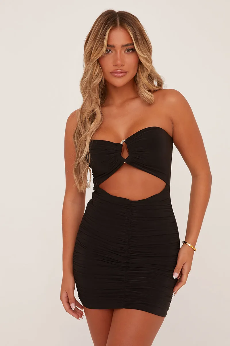Black Metal Trim Detail Bandeau Ruched Bodycon Mini Dress - Madelyn sold by Rebellious Fashion product image thumbnail 2
