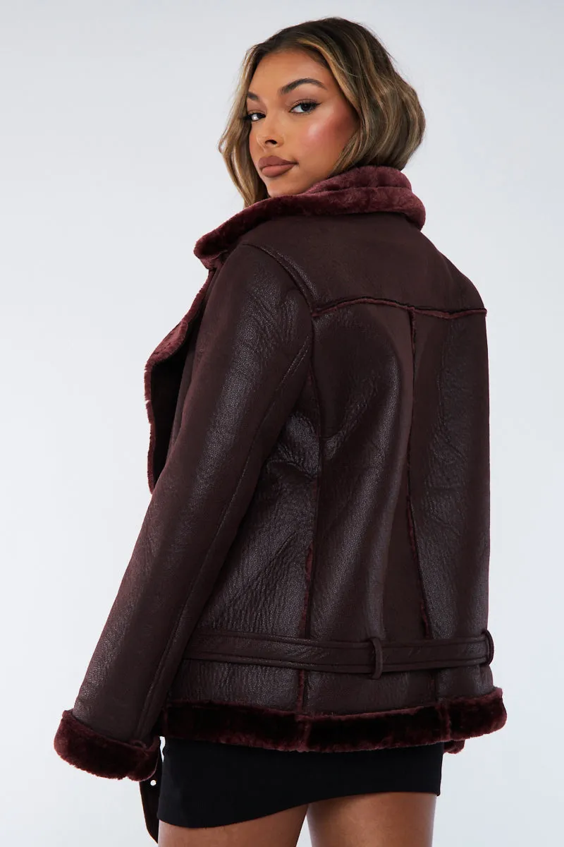 Brown Faux Leather Aviator Jacket - Juniper sold by Rebellious Fashion product image thumbnail 4