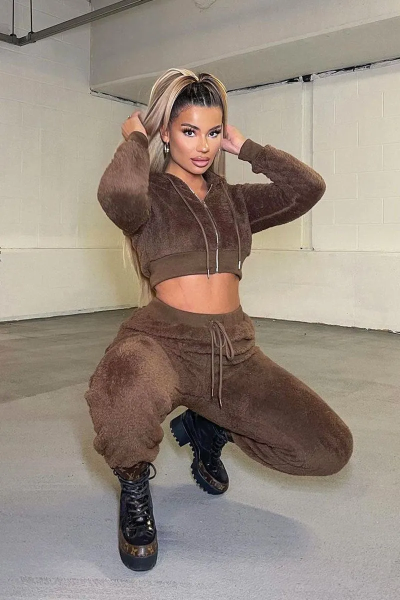 Chocolate Cropped Teddy Zip Up Hoodie - Cheryl sold by Rebellious Fashion product image thumbnail 3
