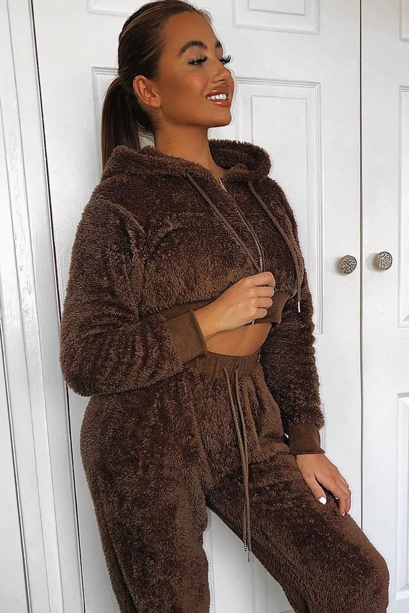 Chocolate Cropped Teddy Zip Up Hoodie - Cheryl sold by Rebellious Fashion product image thumbnail 5