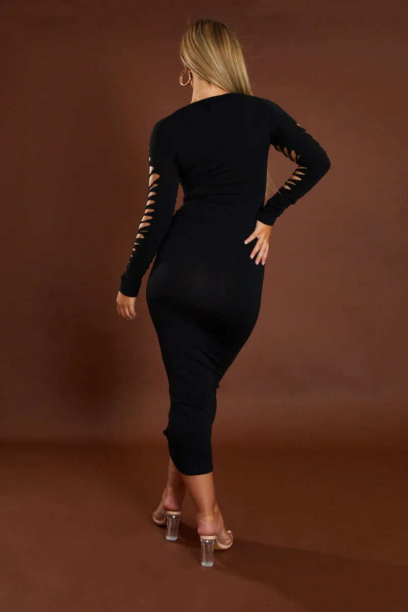 Black Knot Detail Long Sleeve Midi Dress - Aviva sold by Rebellious Fashion product image thumbnail 5