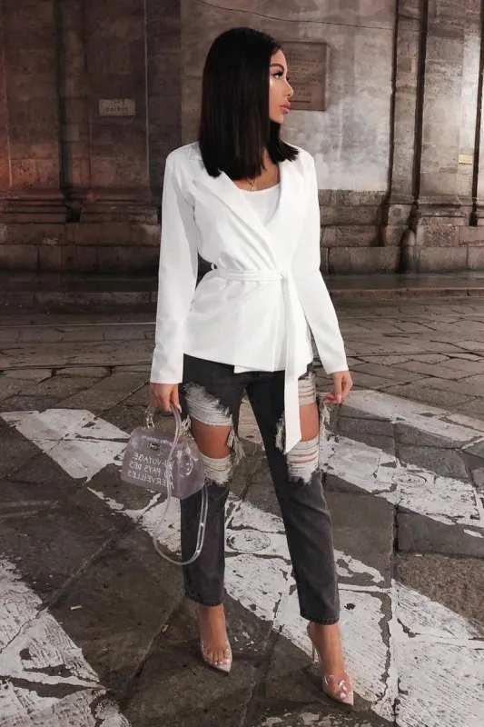 White Belted Blazer - Kenna sold by Rebellious Fashion