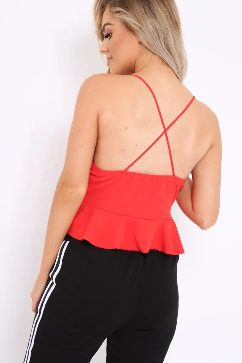 Red Cross Back Frill Hem Crop Top - Jess sold by Rebellious Fashion product image thumbnail 4