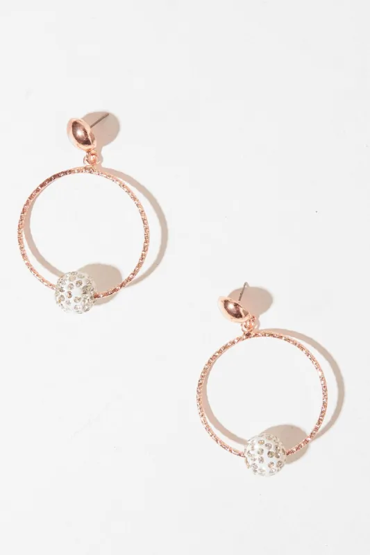 Rose Gold Diamante Orb Drop Hoop Earrings - Dariella sold by Rebellious Fashion