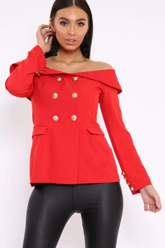 Red Bardot Blazer Top - Abbigail sold by Rebellious Fashion