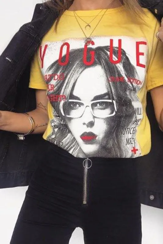 Yellow Vogue Slogan T-shirt - Alana sold by Rebellious Fashion