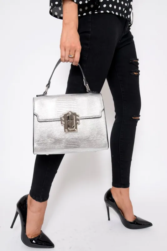 Silver Gold Detail Classic Handbag - Paulie sold by Rebellious Fashion
