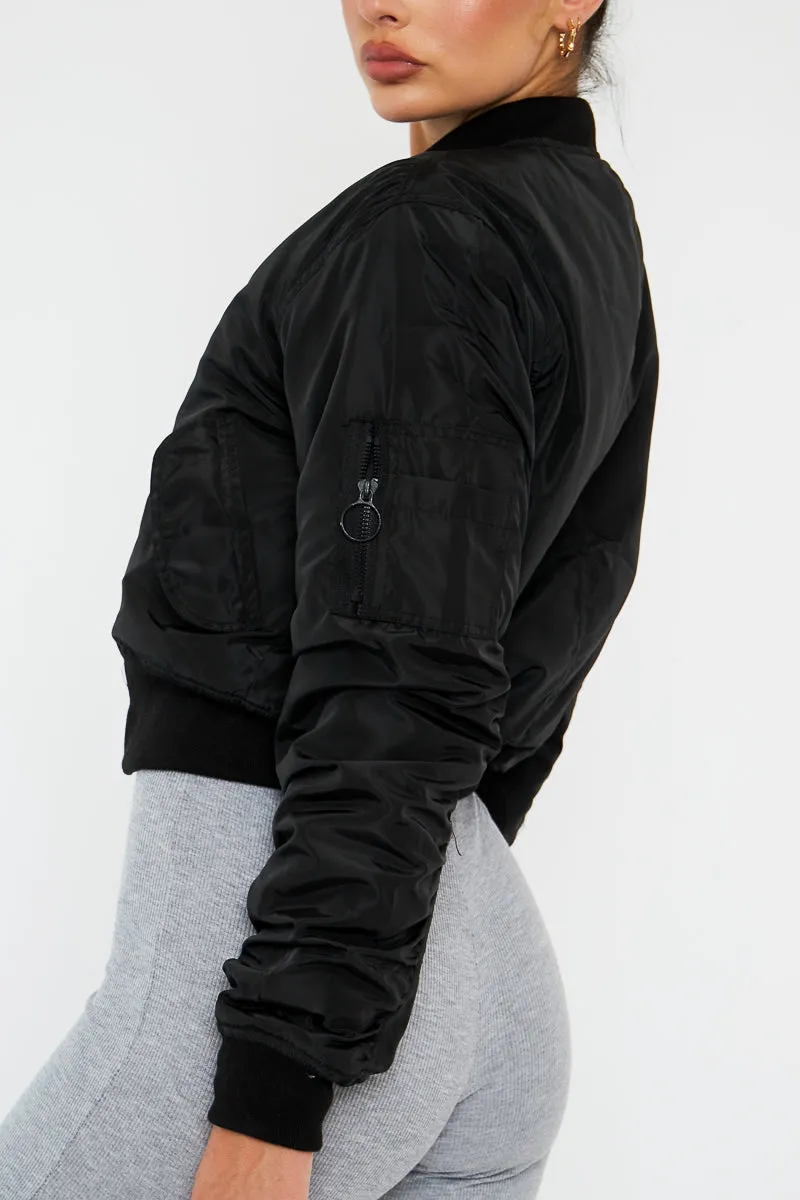 Black Zip Front Bomber Jacket - Jiya sold by Rebellious Fashion product image thumbnail 5