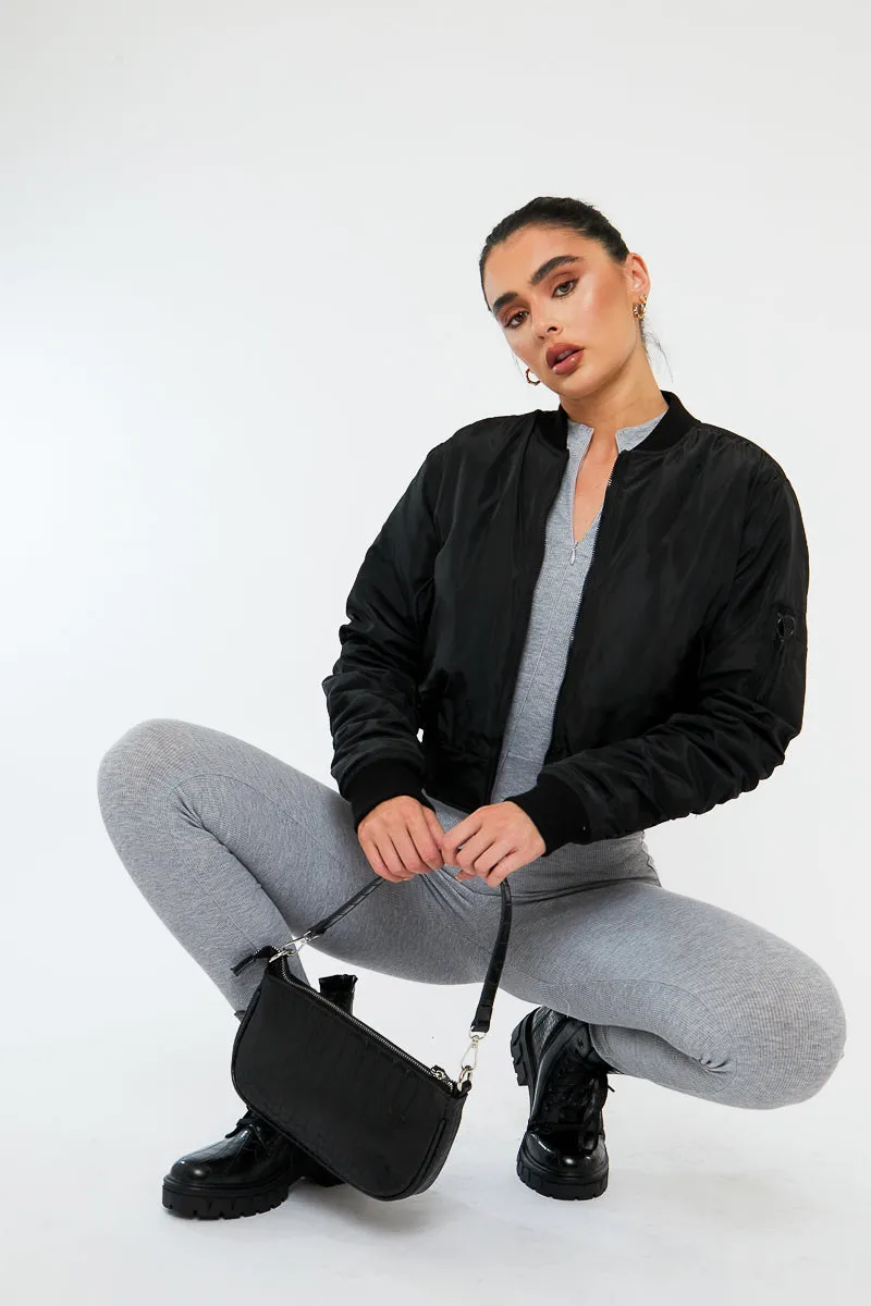 Black Zip Front Bomber Jacket - Jiya sold by Rebellious Fashion