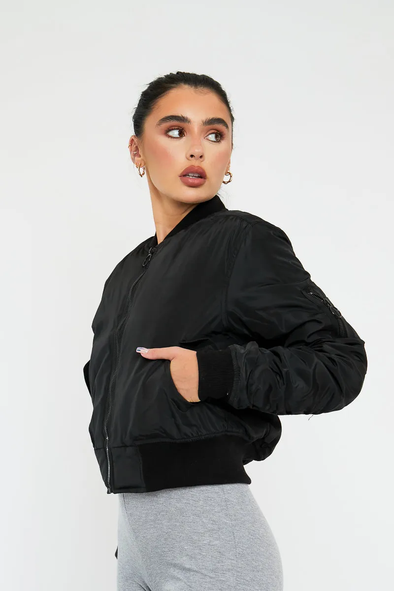 Black Zip Front Bomber Jacket - Jiya sold by Rebellious Fashion product image thumbnail 2