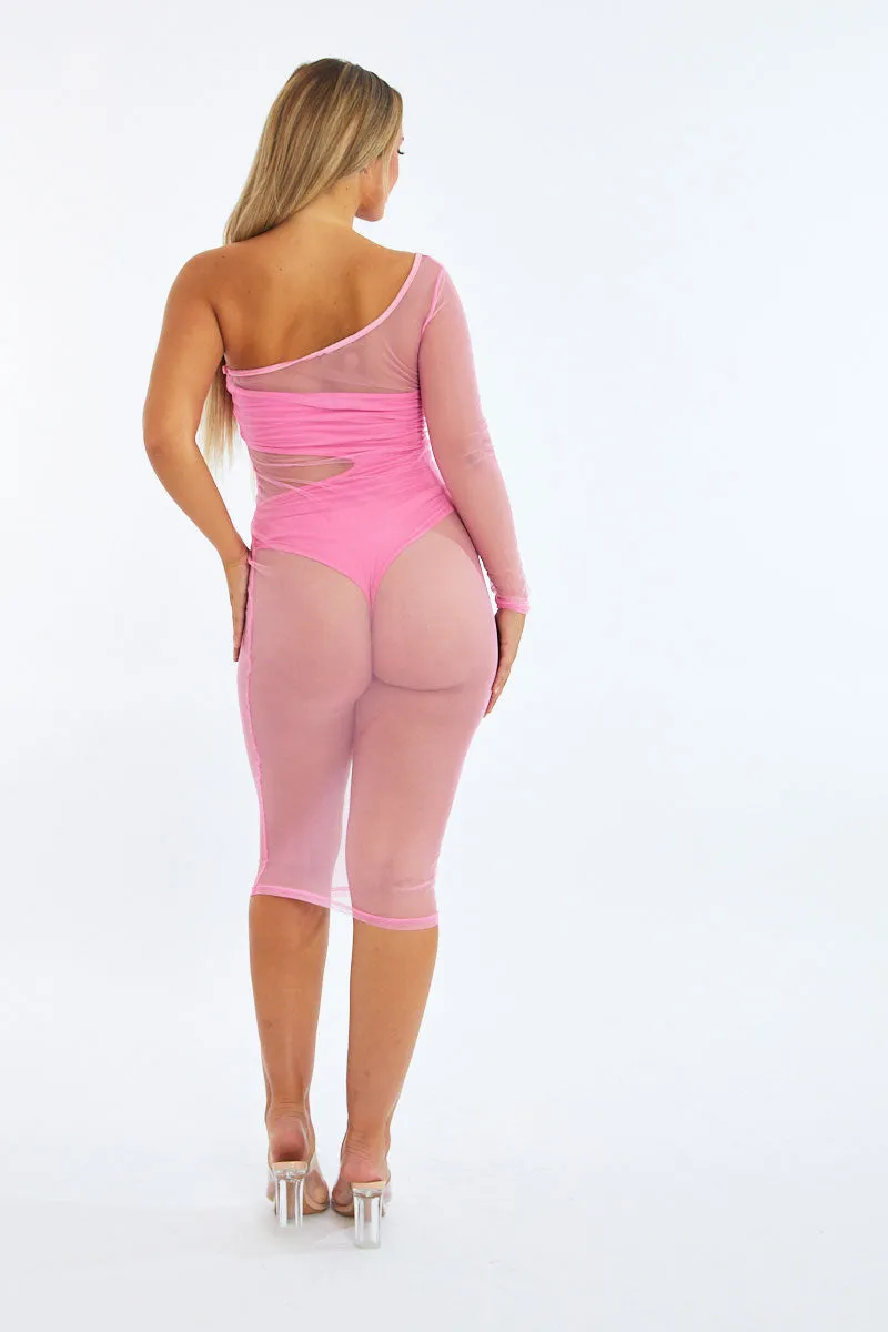 Pink One Sleeve Mesh Midi Dress - Remi sold by Rebellious Fashion product image thumbnail 4