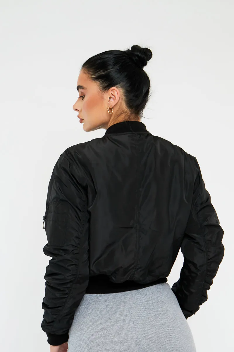 Black Zip Front Bomber Jacket - Jiya sold by Rebellious Fashion product image thumbnail 4