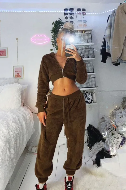 Chocolate Oversized Teddy Joggers - Havana sold by Rebellious Fashion